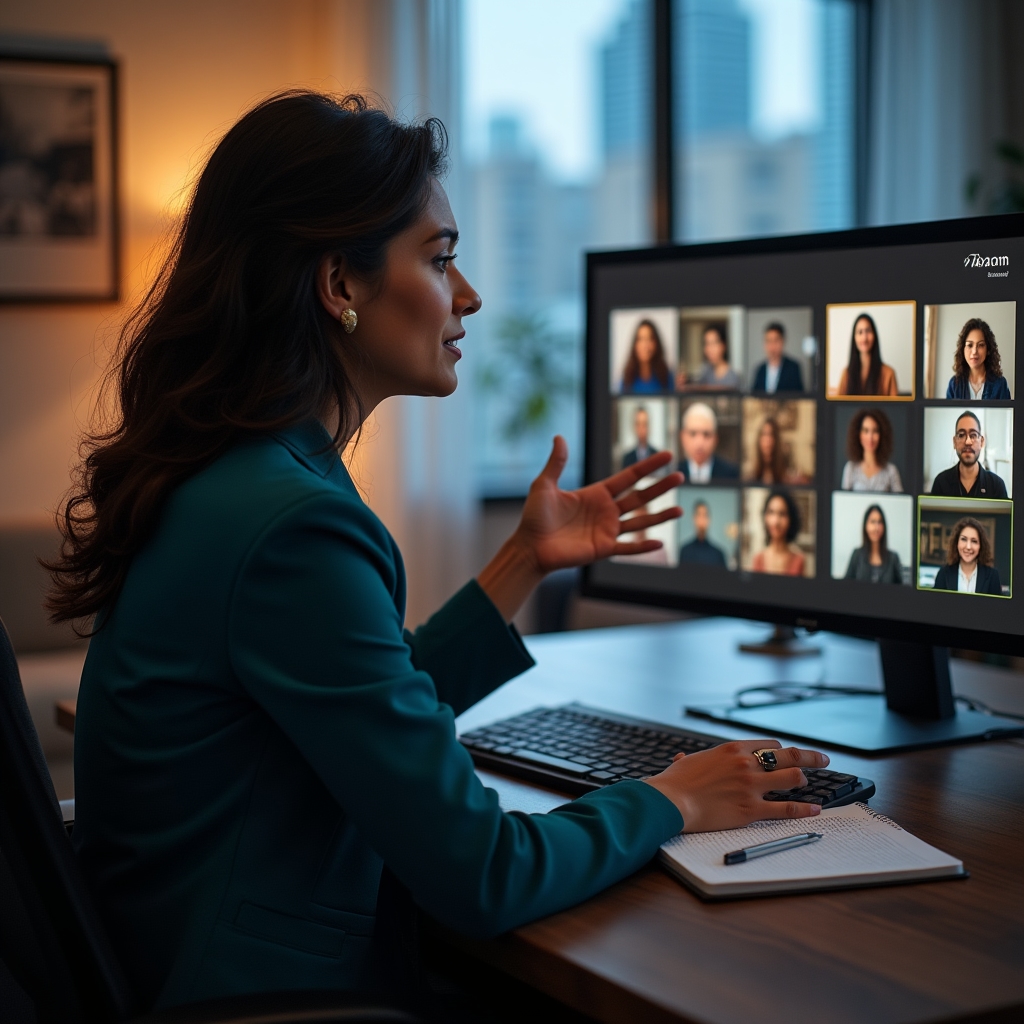 Kursleitung führt Online-Session mit kleiner Gruppe durch